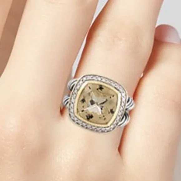 DAVID YURMAN 18K YELLOW GOLD & STERLING DIAMOND & SMOKEY QUARTZ ALBION RING - Picture 8 of 9